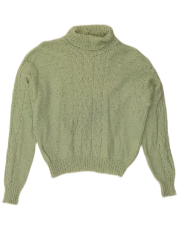 Vintage γυναικείο Crop Roll Neck πουλόβερ UK 14 Medium Green
