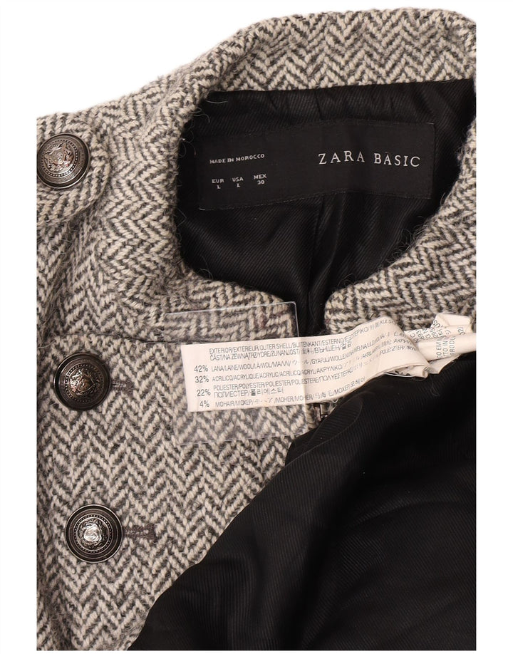 Zara Γυναικείο Στρατιωτικό Παλτό UK 14 Μεγάλο Γκρι Μαλλί ψαροκόκαλο