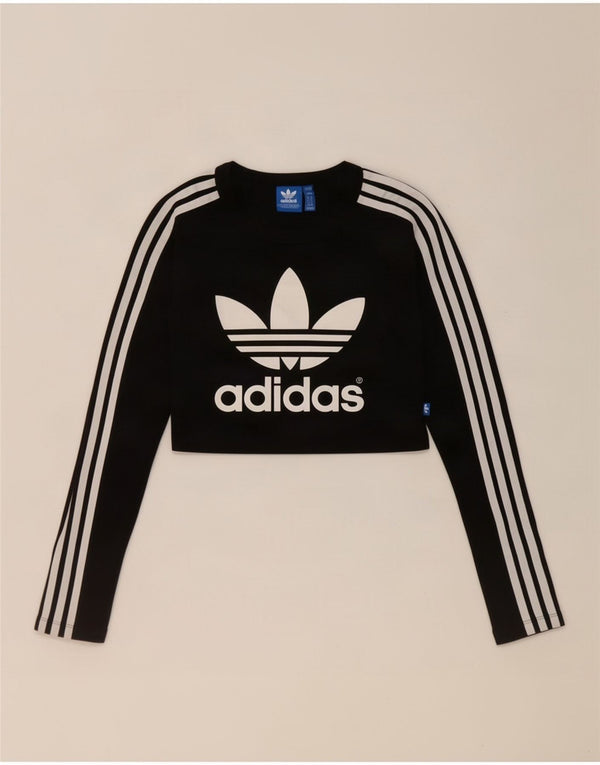 Γυναικείο τοπ Adidas Crop μακρυμάνικο UK 8 Small μαύρο βαμβακερό
