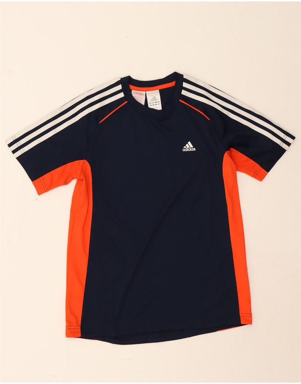 Adidas Boys T-shirt Top 13-14 Years Navy Blue Colorblock Polyester