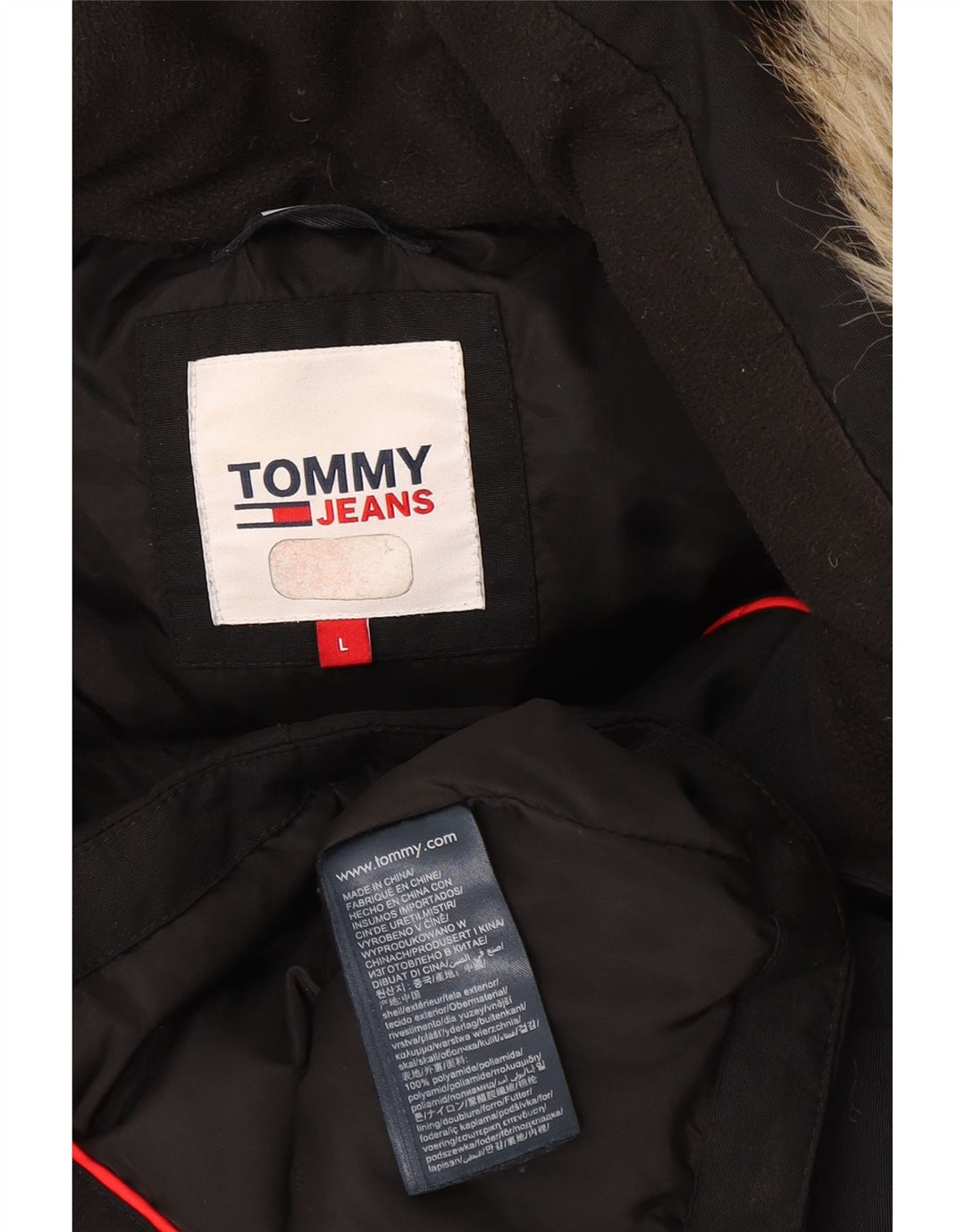 Tommy Hilfiger γυναικείο μπουφάν με κουκούλα UK 16 μεγάλο μαύρο πολυαμίδιο