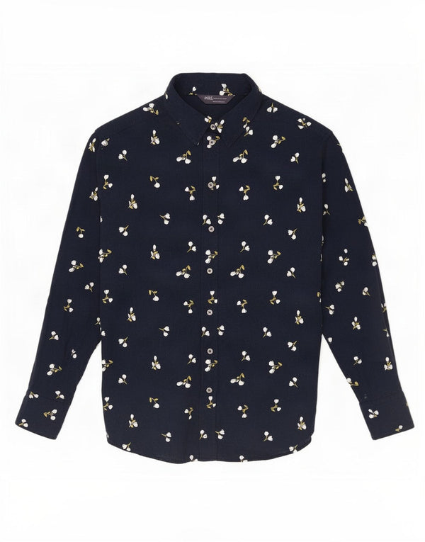 Marks & Spencer Γυναικείο πουκάμισο UK 10 Small Navy Blue Floral Viscose