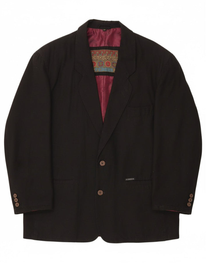 PIONEER Mens 2 Button Blazer Jacket UK 38 Medium Black Viscose Classic