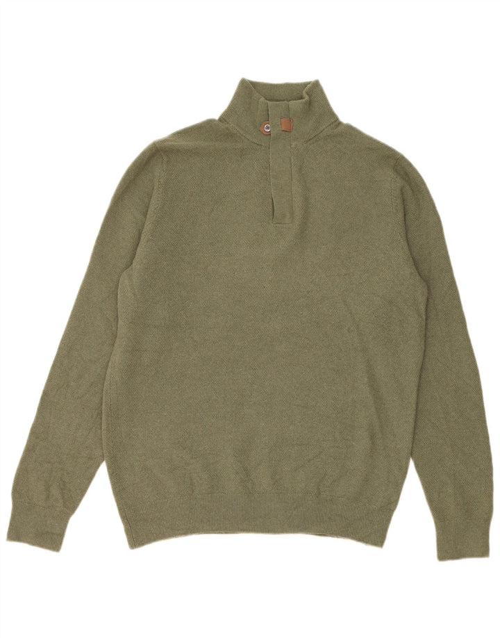 Ανδρικό πουλόβερ Massimo Dutti με φερμουάρ, μεσαίο πράσινο μαλλί