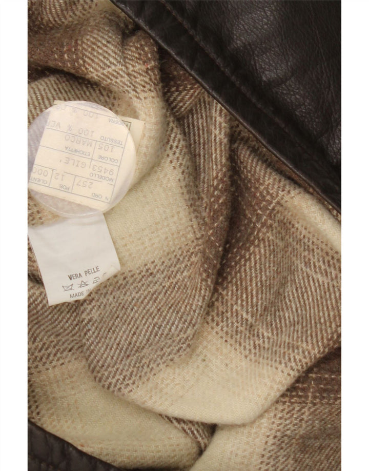Vintage Ανδρικό Δερμάτινο Gilet IT 48 Μεσαίο Καφέ Δέρμα Colourblock