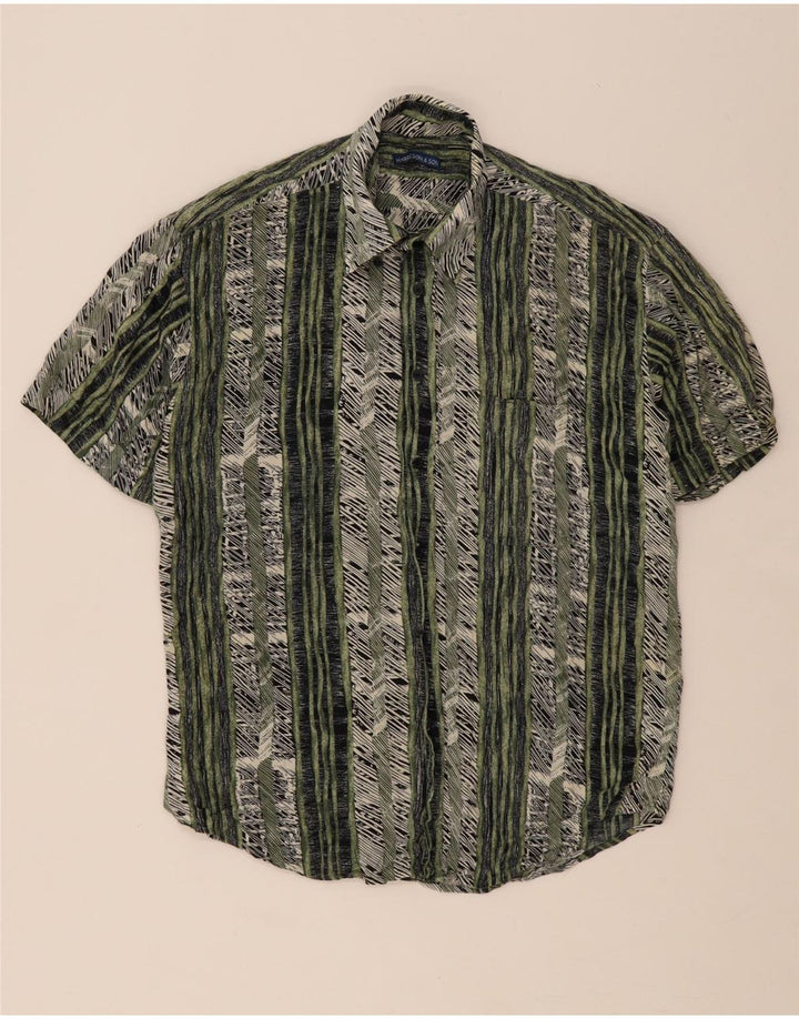 VINTAGE Mens Short Sleeve Shirt Medium Green Striped Viscose Vintage Vintage and Second-Hand Vintage from Messina Hembry 