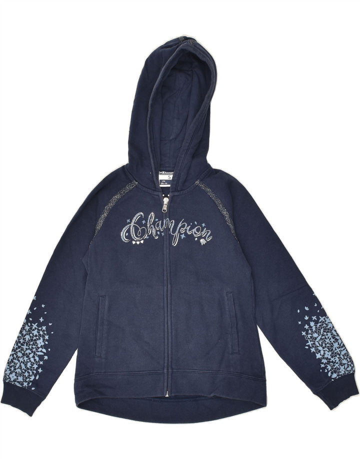 CHAMPION Girls Graphic Zip Hoodie Sweater 7-8 Years Small Navy Blue Cotton | Vintage Champion | Thrift | Second-Hand Champion | Used Clothing | Messina Hembry 