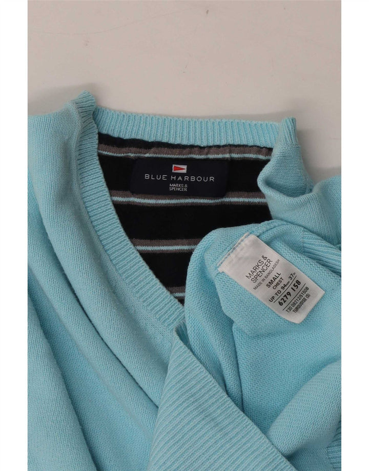Ανδρικό πουλόβερ Marks & Spencer Blue Harbor με λαιμόκοψη με λαιμόκοψη μικρό τιρκουάζ
