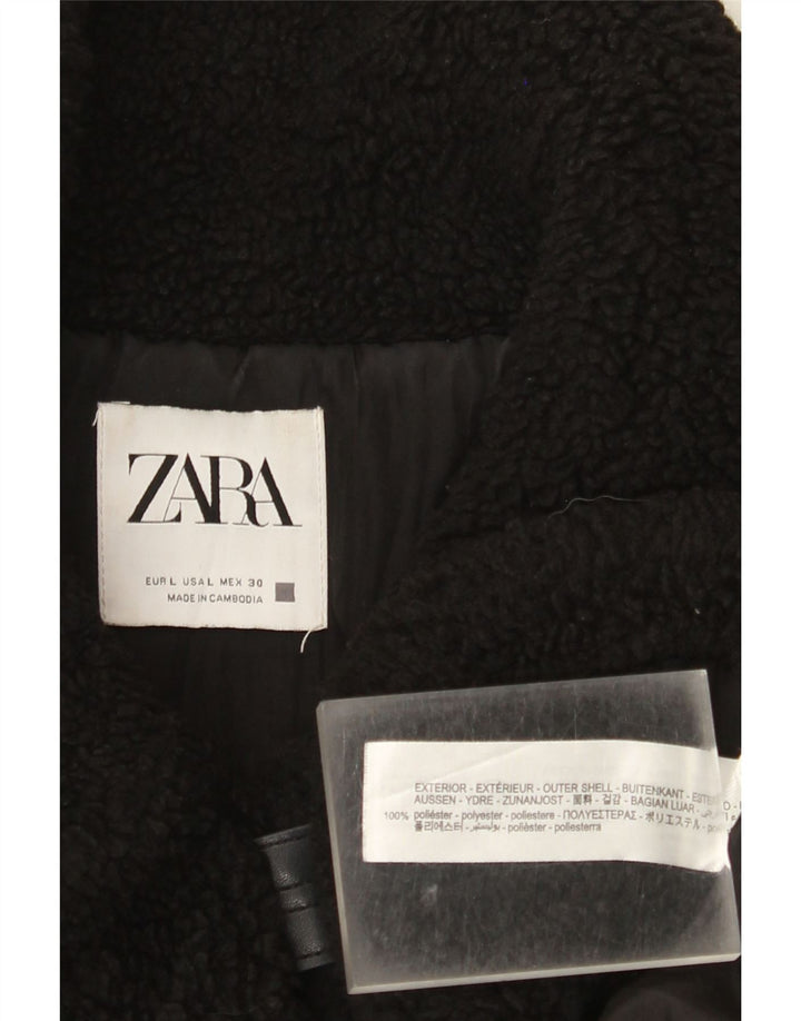Zara Γυναικείο Fleece Jacket UK 16 Large Black Polyester