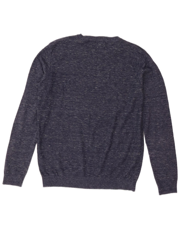 Jack & Jones Mens Crew Neck Jumper Sweater Medium Navy Blue Flecked Cotton