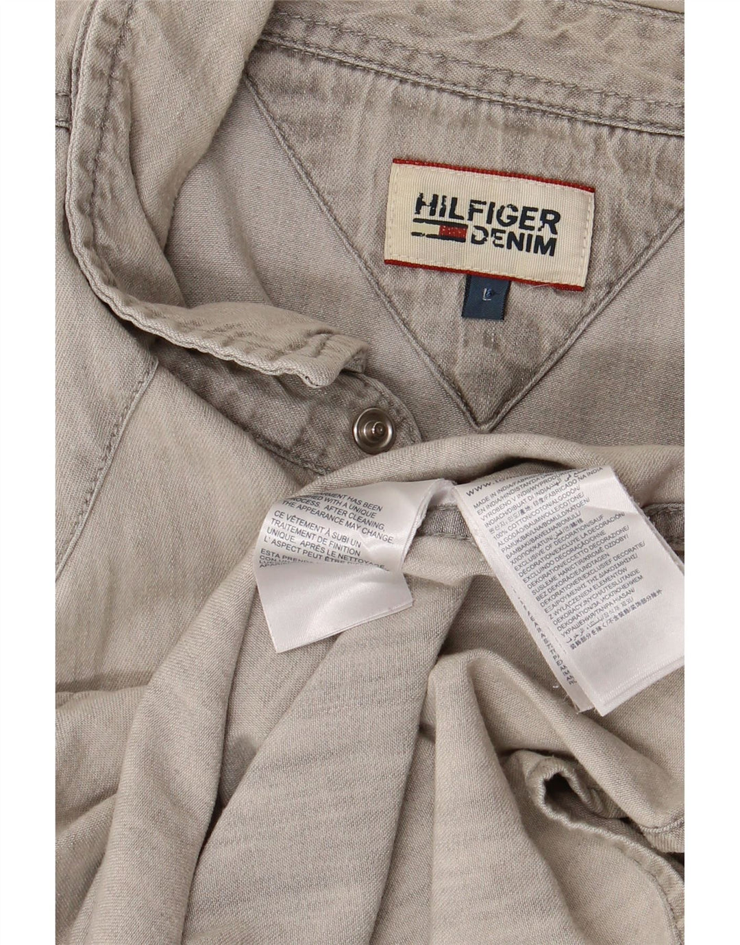 TOMMY HILFIGER Mens Denim Shirt Large Grey Cotton