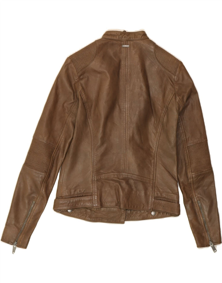 PEPE JEANS Womens Biker Leather Jacket UK 6 XS Brown Leather Vintage PEPE Jeans and Second-Hand PEPE Jeans from Messina Hembry 