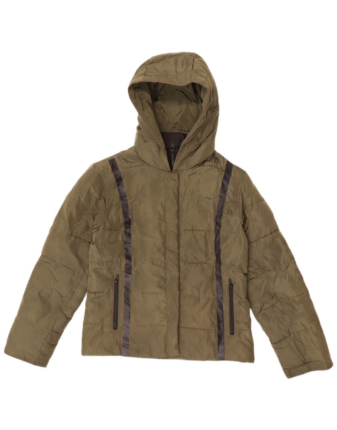 Jack Wills Γυναικείο μπουφάν με κουκούλα UK 10 Μικρό χακί ριγέ πολυεστέρα