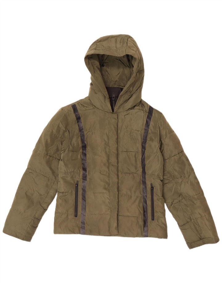 Jack Wills Γυναικείο μπουφάν με κουκούλα UK 10 Μικρό χακί ριγέ πολυεστέρα