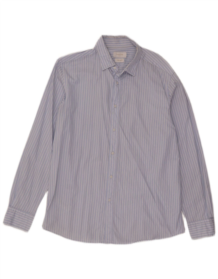 Ανδρικό πουκάμισο Massimo Dutti XL Μπλε βαμβακερό ριγέ