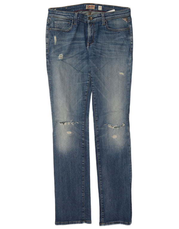 Replay Womens Distressed Slim Jeans W30 L34 Blue Cotton