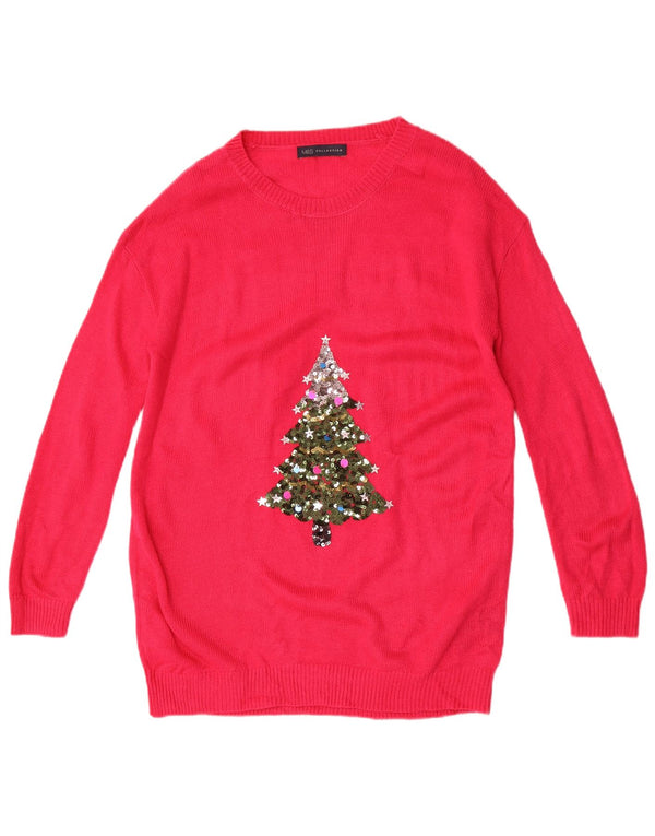 Marks & Spencer Γυναικείο φόρεμα με γραφικά jumper UK 14 Medium Pink Christmas