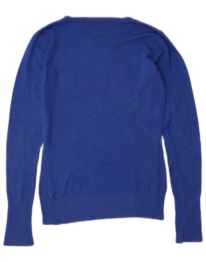 GUESS Γυναικείο γραφικό πουλόβερ με λαιμό σκάφος UK 12 μεσαία μπλε βισκόζη