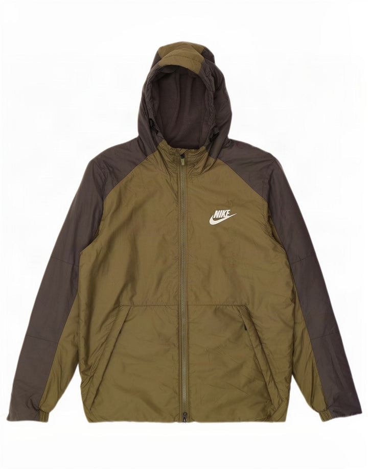 Ανδρικό μπουφάν Nike με κουκούλα αντιανεμικό UK 40 Large Khaki Colorblock Πολυεστέρας