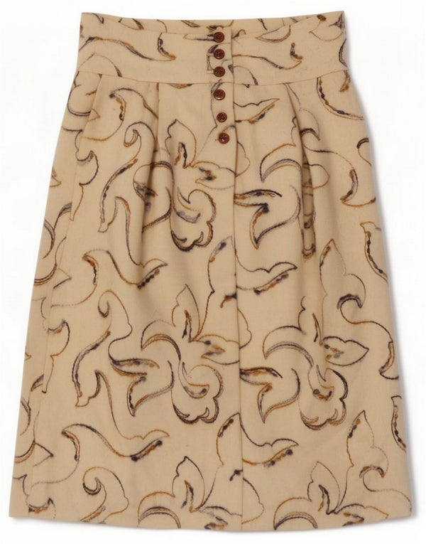 Vintage γυναικεία ψηλόμεση μίντι φούστα Small W26 Beige Floral