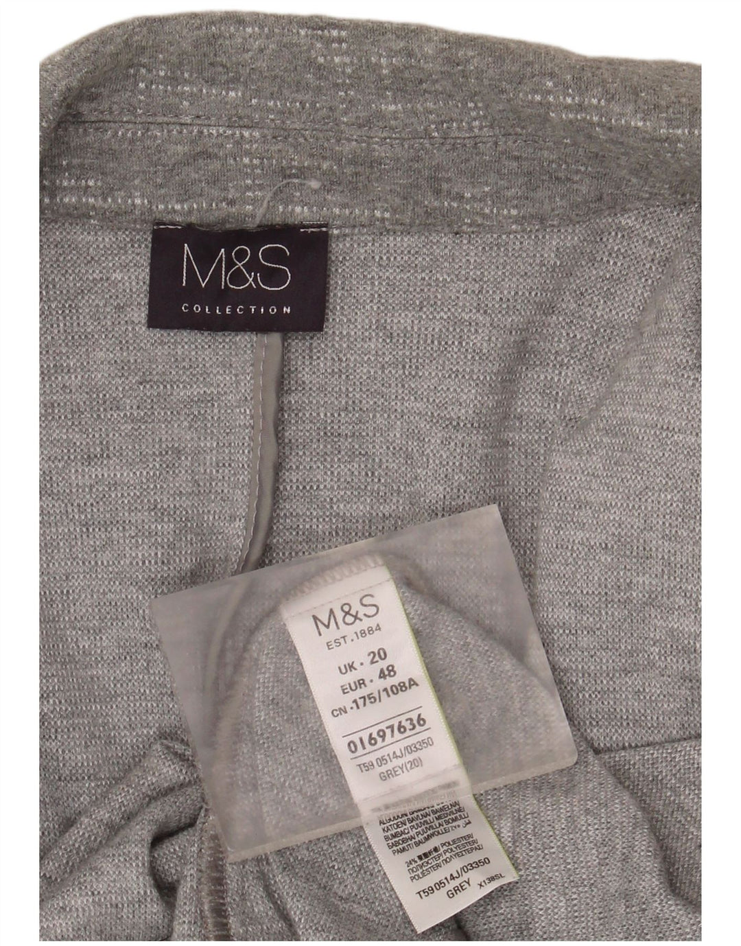 Marks & Spencer Γυναικείο μπουφάν 3/4 μανίκι ανοιχτό μπλέιζερ UK 20 2XL γκρι βαμβακερό