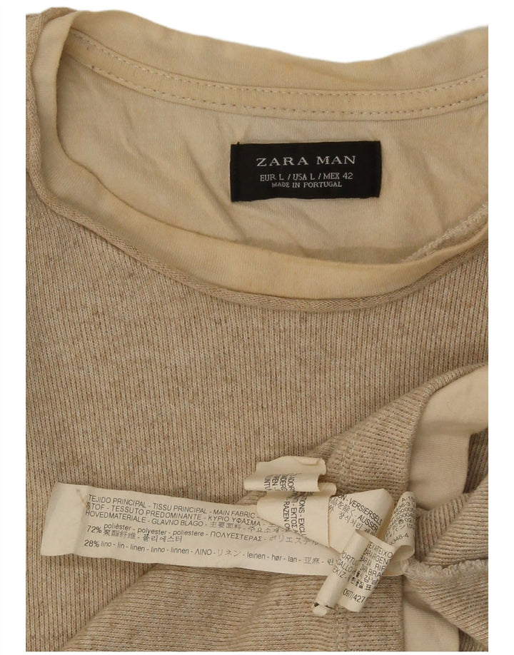 Zara Ανδρικό τοπ Μακρυμάνικο Μεγάλο Μπεζ Πολυεστέρας
