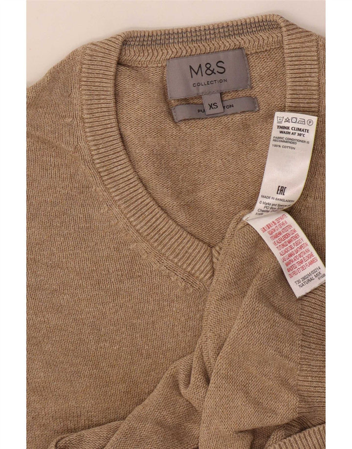 Ανδρικό πουλόβερ Marks & Spencer με V λαιμόκοψη XS Μπεζ βαμβακερό