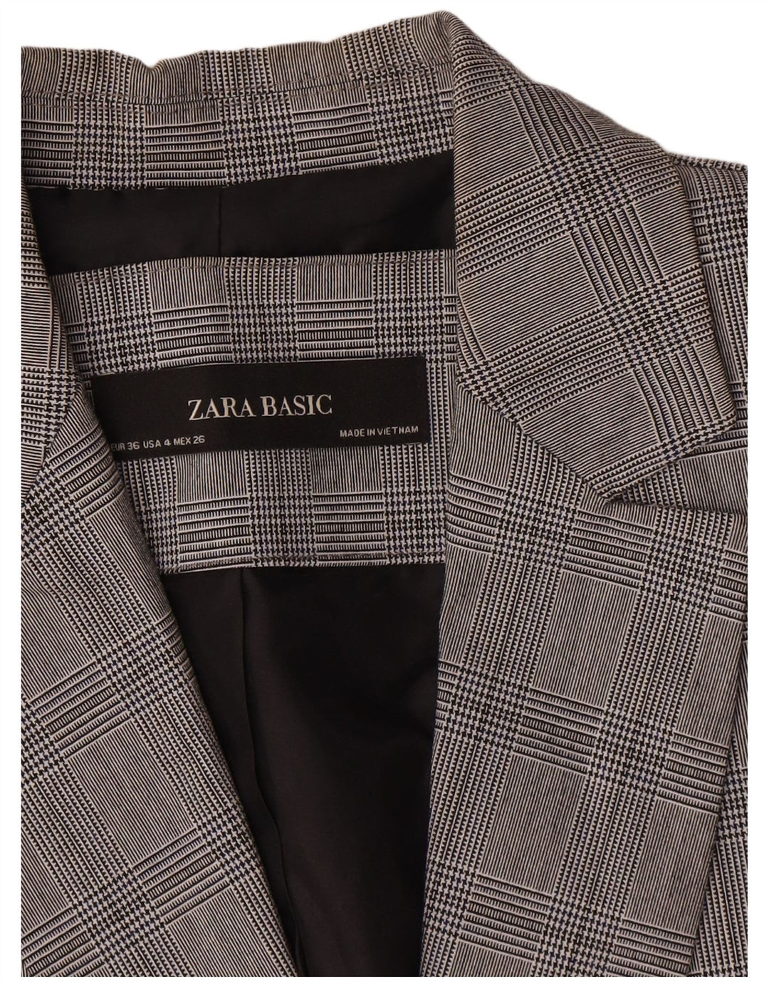 Zara Γυναικείο μπουφάν σακάκι με 1 κουμπί EU 36 XS Γκρι Houndstooth Πολυεστέρας