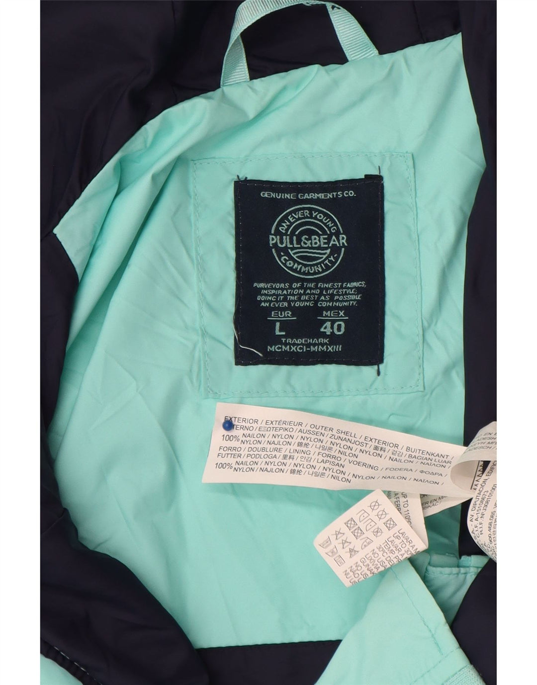 Ανδρικό μπουφάν βροχής με κουκούλα Pull & Bear UK 40 μεγάλο τιρκουάζ νάιλον