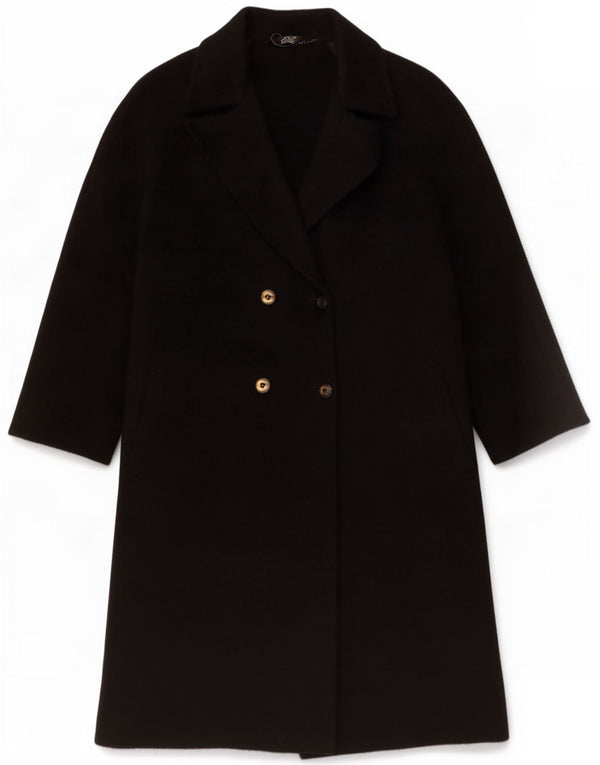 Vintage Womens Oversized Double Breasted Coat IT 50 XL Black Alpaca Wool