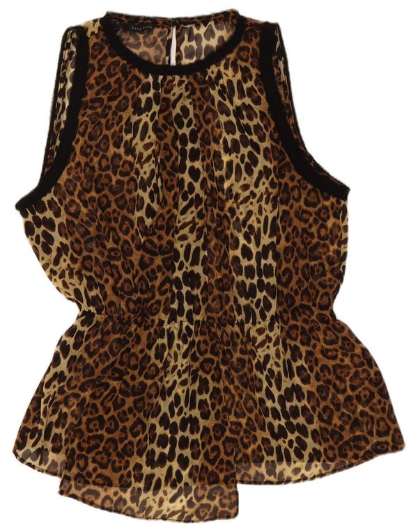 Zara Γυναικεία Αμάνικη Μπλούζα Τοπ UK 18 XL καφέ Animal Print
