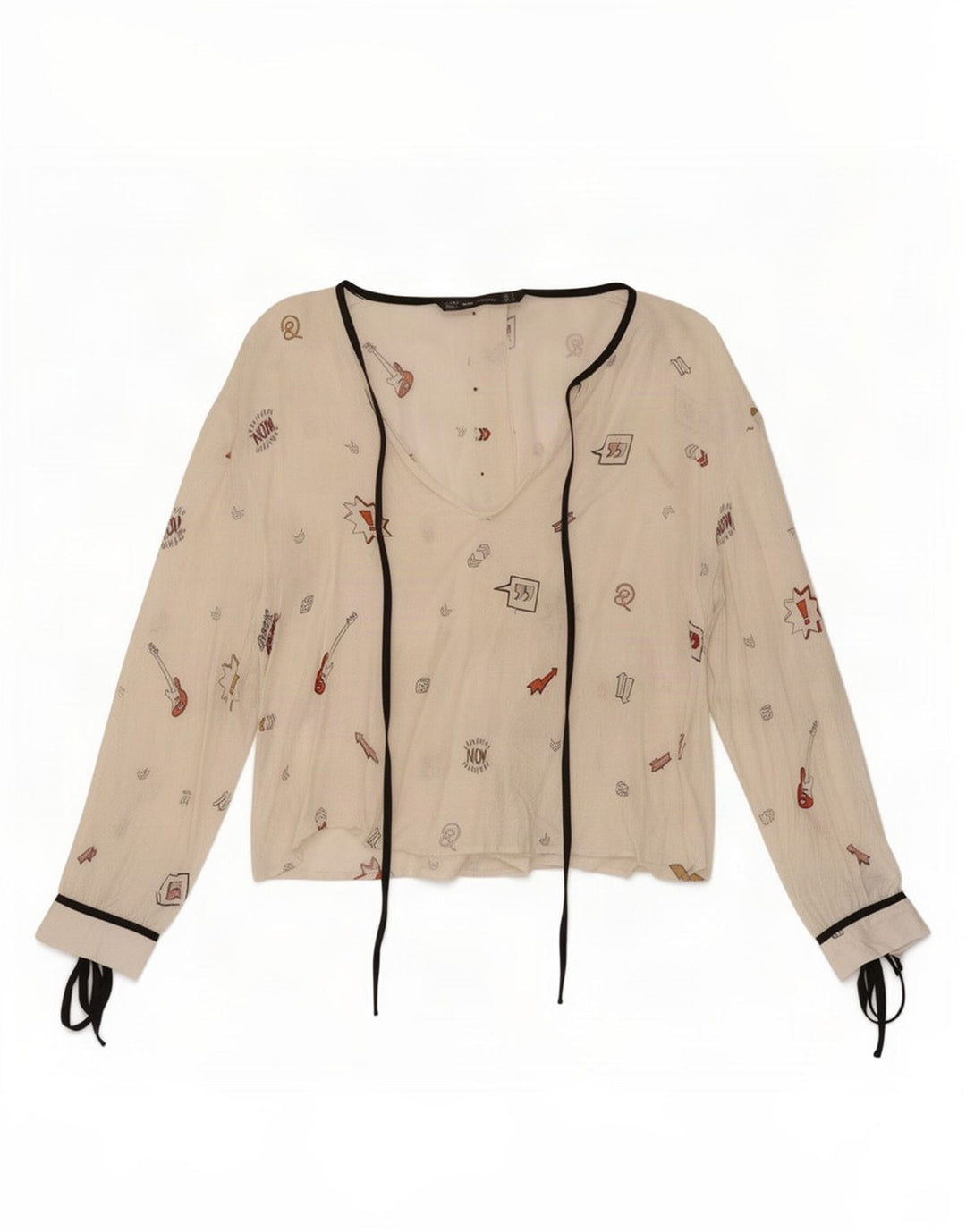Μπλούζα Zara Γυναικεία Trafaluc Abstract Pattern Top UK 12 Medium White