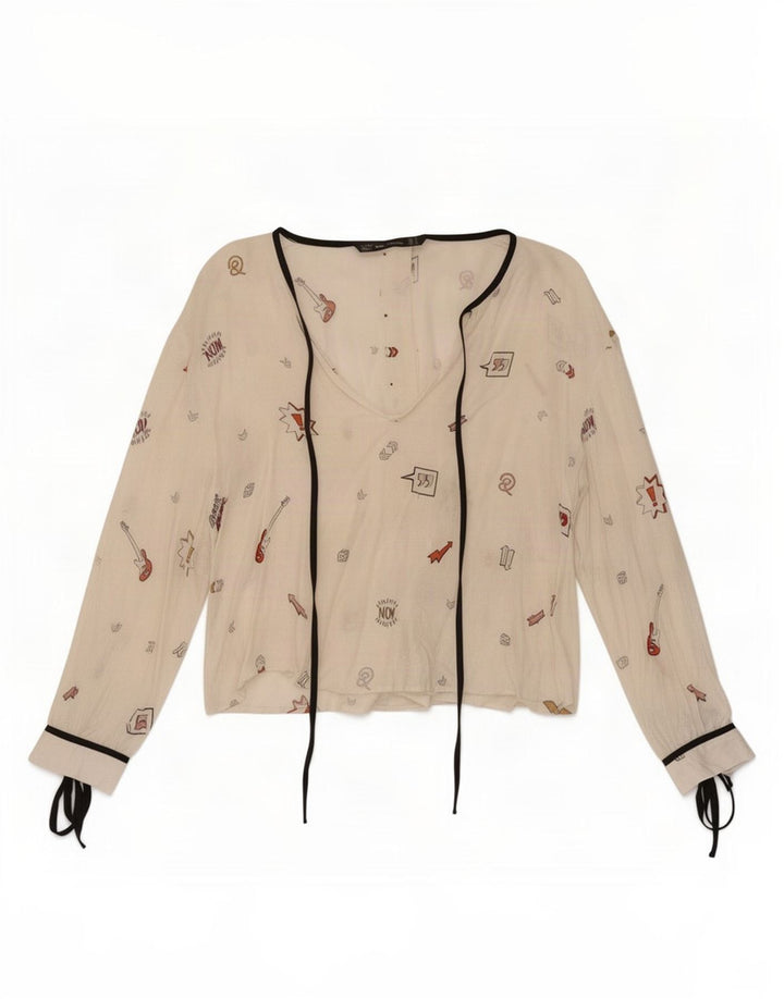 Μπλούζα Zara Γυναικεία Trafaluc Abstract Pattern Top UK 12 Medium White
