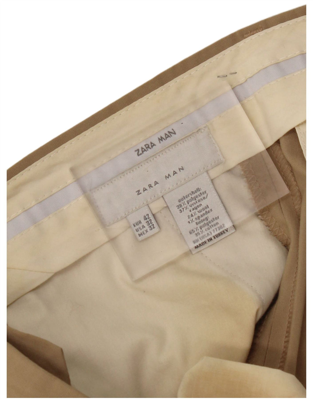 ZARA Ανδρικό ίσιο παντελόνι EU 42 Large W32 L32 Beige Polyester