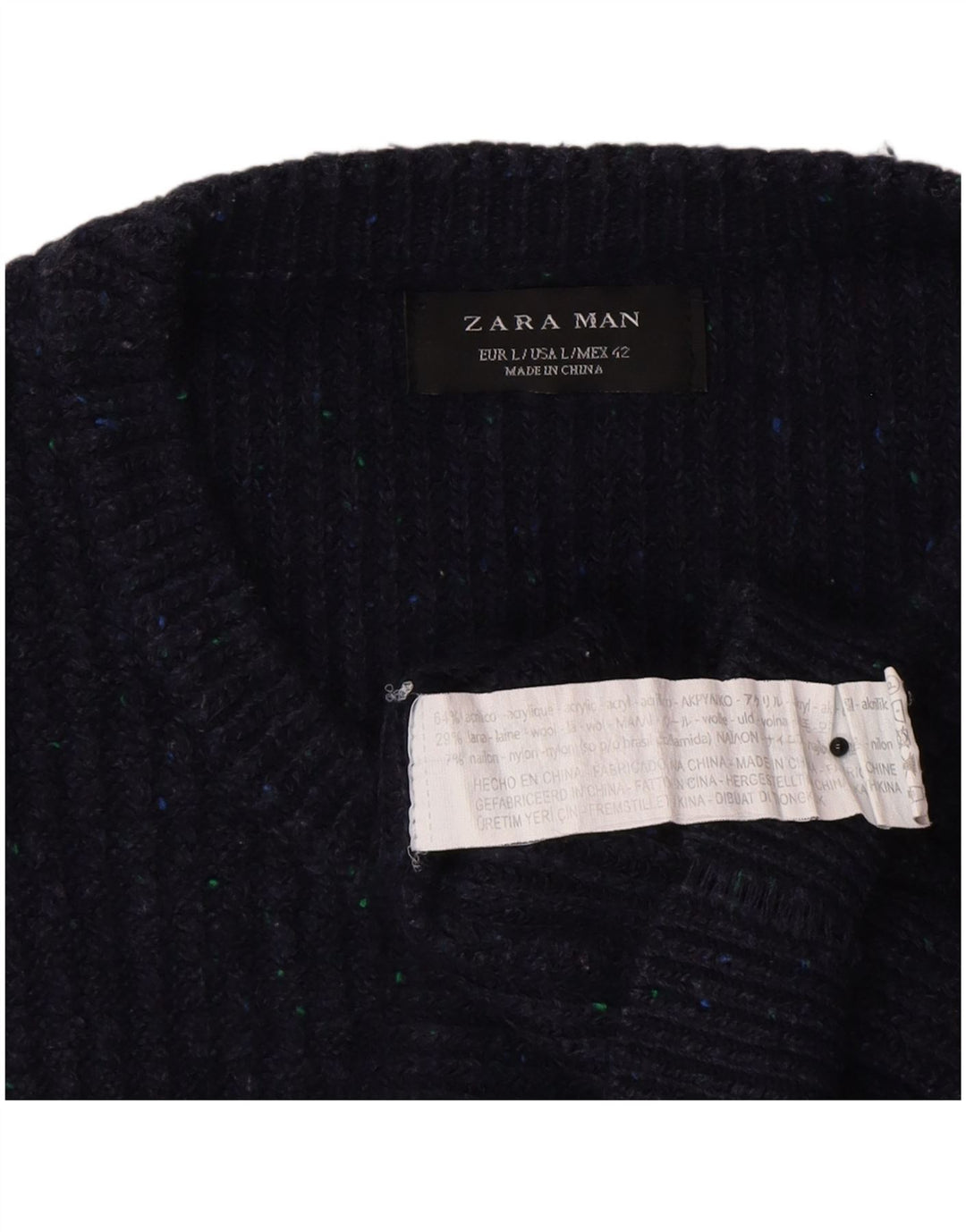 Zara Ανδρικό πουλόβερ με λαιμόκοψη με λαιμόκοψη μεγάλο μπλε ακρυλικό