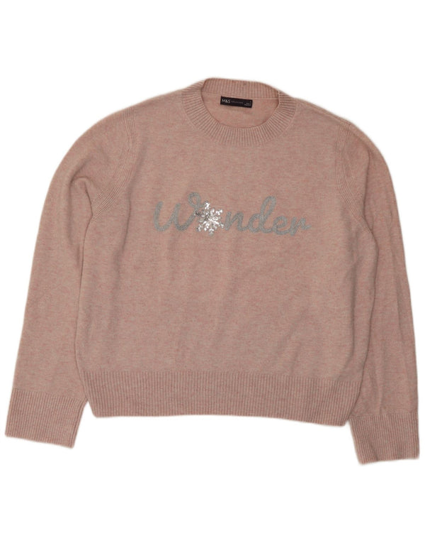 Marks & Spencer Γυναικείο πουλόβερ Graphic Crew Neck Jumper UK 16 Large Pink Wi