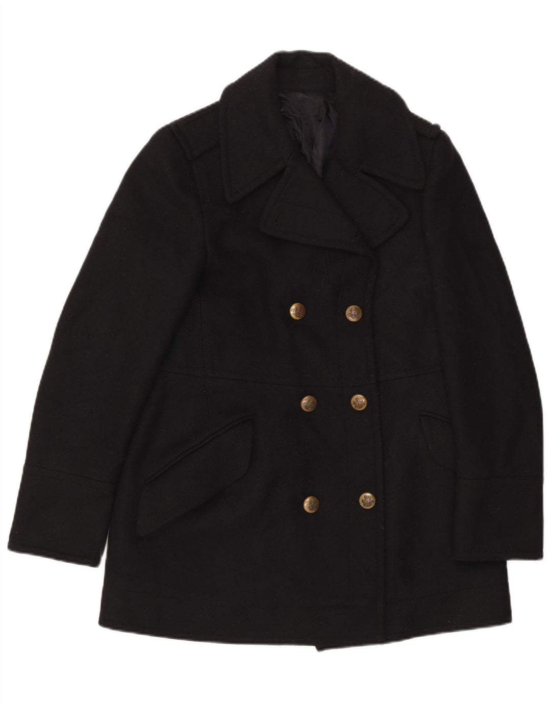 Vintage γυναικείο παλτό μπιζελιού UK 14 Medium Black