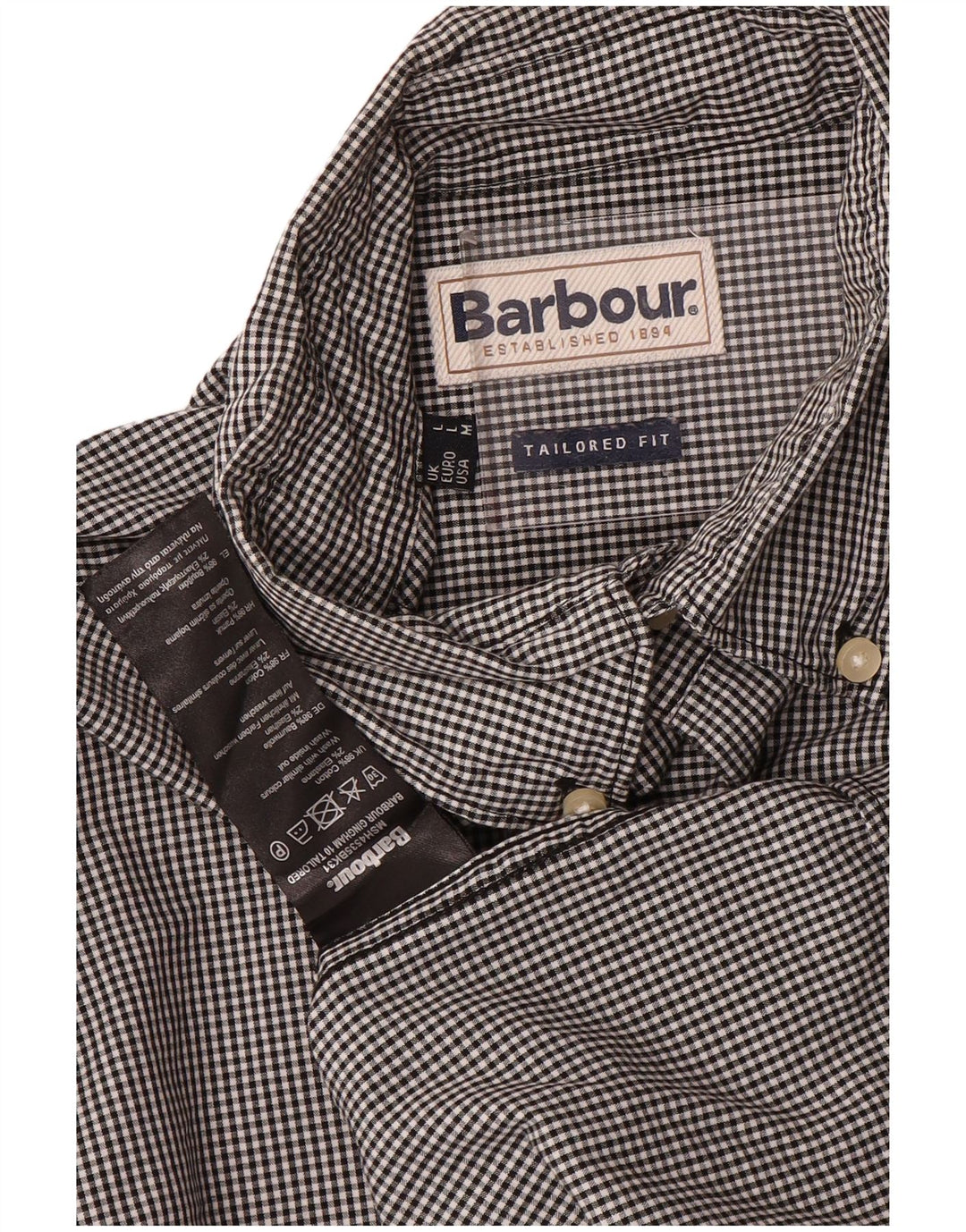 Ανδρικό πουκάμισο Barbour Tailored Fit Μεγάλο μαύρο βαμβακερό Gingham