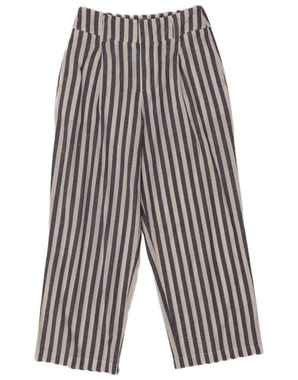Zara Womens High Waist Cropped Trousers XS W24 L24 Navy Blue Striped