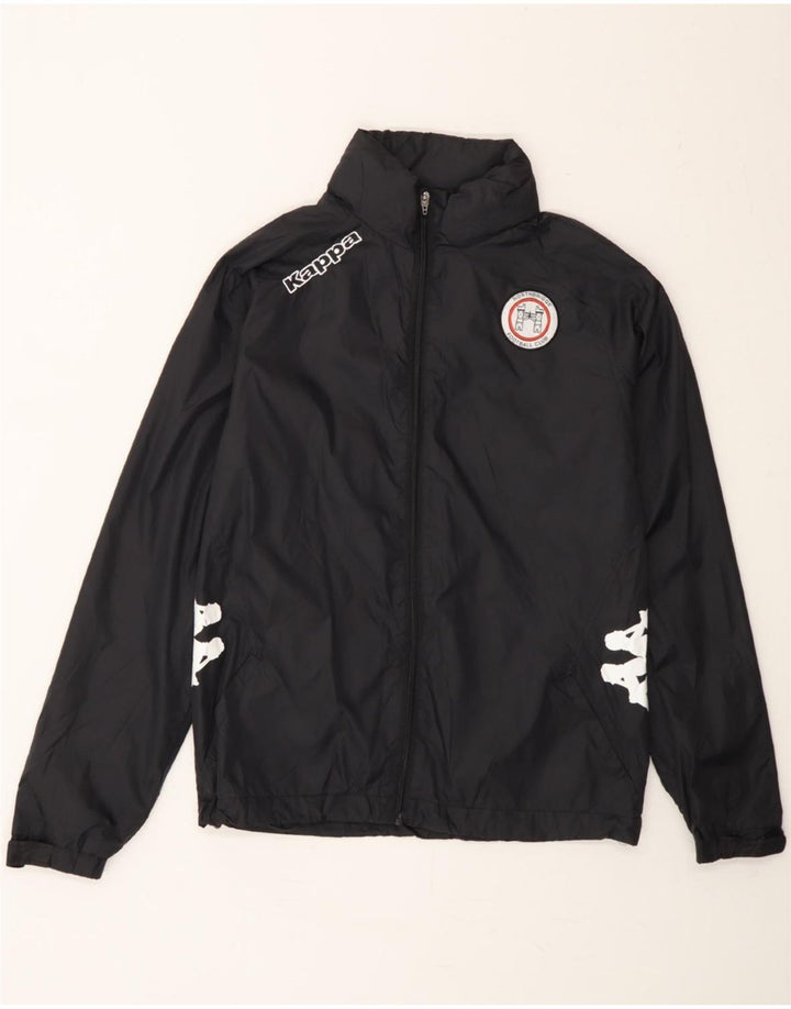 KAPPA Boys Hooded Graphic Rain Jacket 11-12 Years Black Polyester Vintage Kappa and Second-Hand Kappa from Messina Hembry 