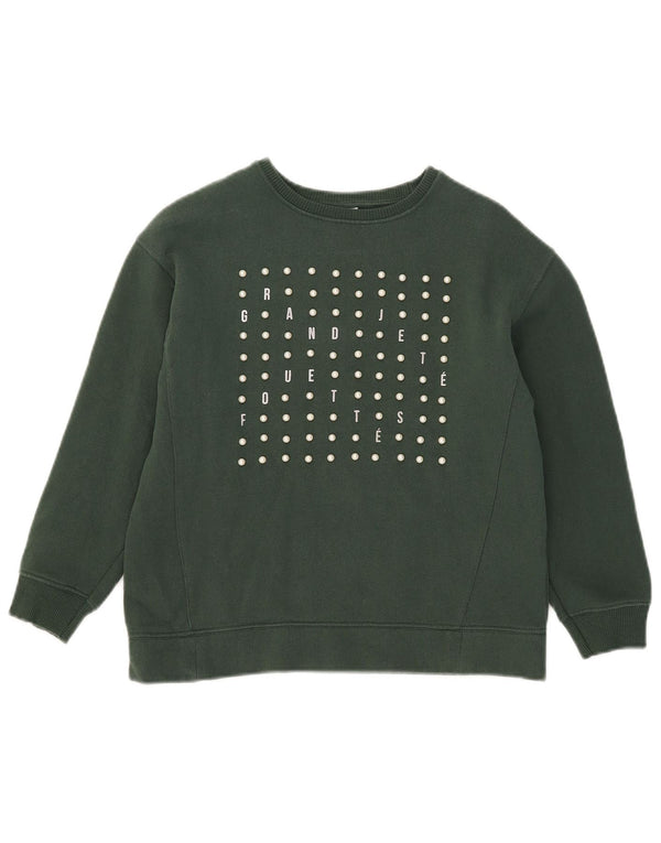 Zara Girls Graphic Φούτερ Jumper 9-10 Years Green Cotton