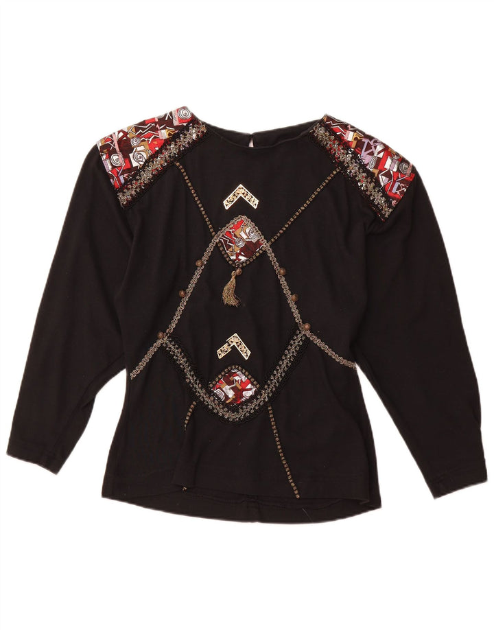 VINTAGE Γυναικεία μακρυμάνικη μπλούζα τοπ 12 μεσαίου μαύρου ακρυλικού