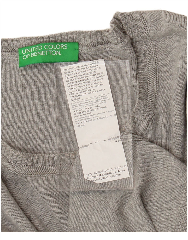 BENETTON Γυναικείο πουλόβερ με λαιμόκαυστο UK 10 Small γκρι βαμβακερό