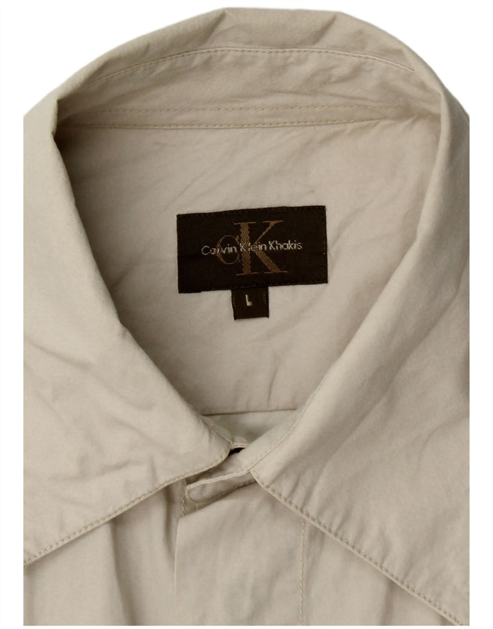 Ανδρικό πουκάμισο Calvin Klein, μεγάλο μπεζ βαμβακερό