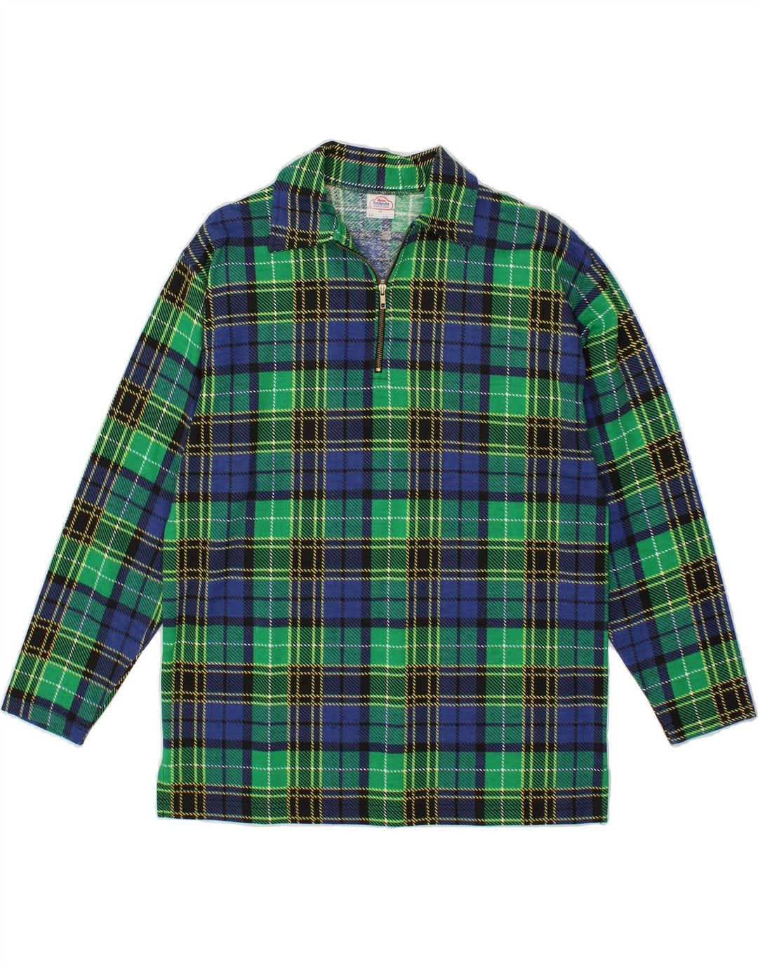 VINTAGE Mens Long Sleeve Polo Shirt Medium Green Check Cotton Vintage Vintage and Second-Hand Vintage from Messina Hembry 
