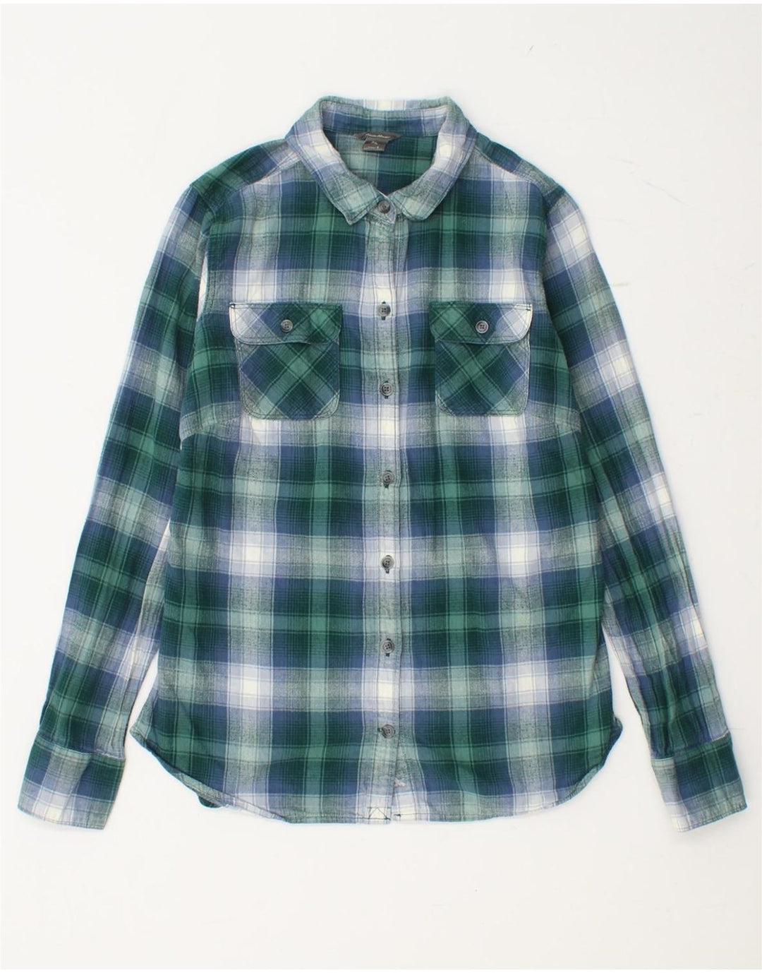 EDDIE BAUER Γυναικείο φανελένιο πουκάμισο UK 10 Small Green Check Cotton