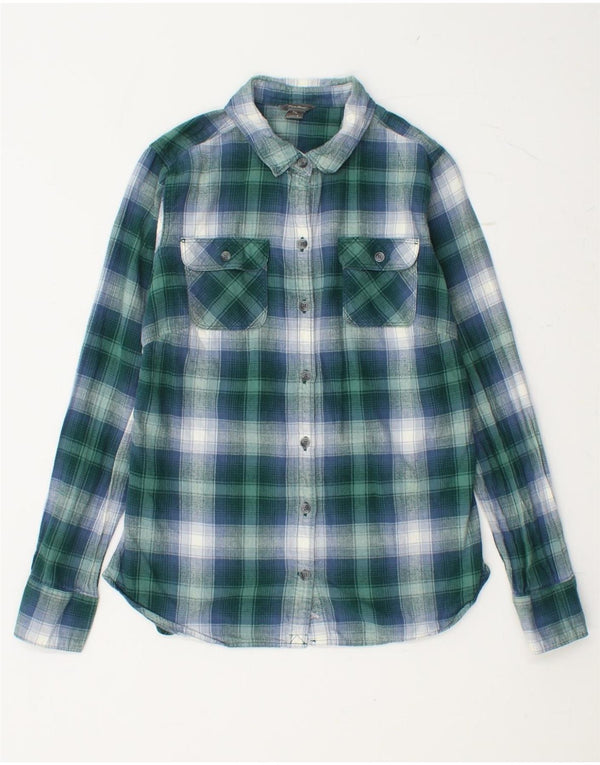 EDDIE BAUER Γυναικείο φανελένιο πουκάμισο UK 10 Small Green Check Cotton