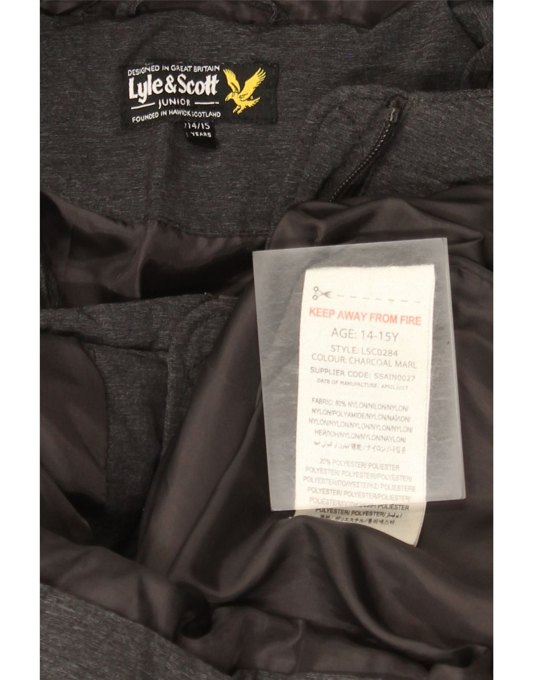 Μπουφάν Lyle & Scott Boys με κουκούλα γκρι νάιλον 14-15 ετών