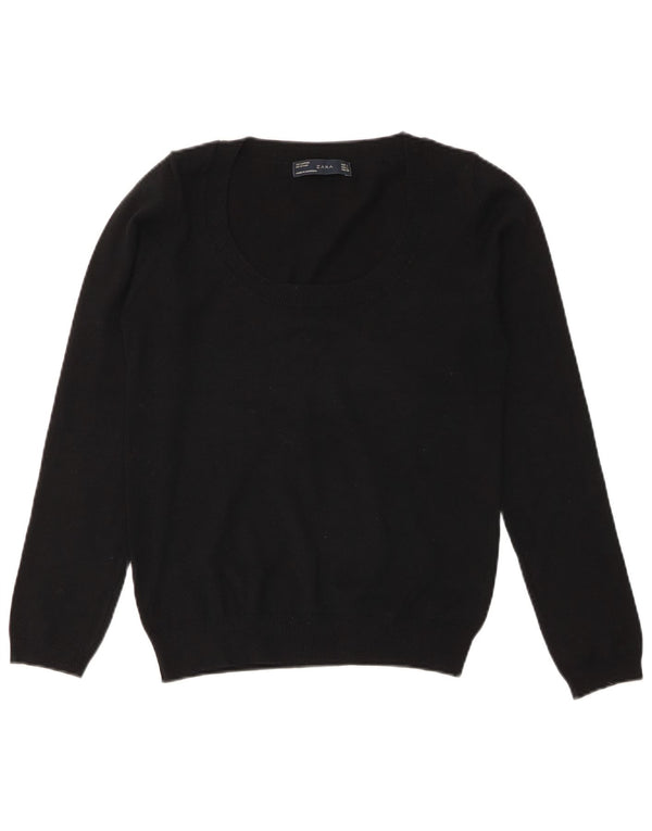 Zara Γυναικείο πουλόβερ με λαιμόκοψη UK 14 μεγάλο μαύρο βαμβακερό