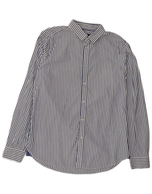 Ανδρικό πουκάμισο Sisley Size 42 16 1/2 Large Navy Blue Pinstripe Cotton
